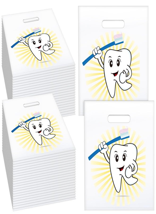 Aliceset 300 Pcs Tooth Merchandise Bags with Handles Plastic Dental Bags for Patients Dental Gifts Bulk for Dentist Office Goodie Packaging Appreciation Gifts Retail Party Favor, 8.27x9.45in (Cute) - Image 1